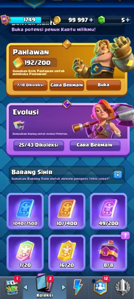 Clash Royale lvl 16 Gold Card Evo dll lengkap tdk coc mobile legend rf