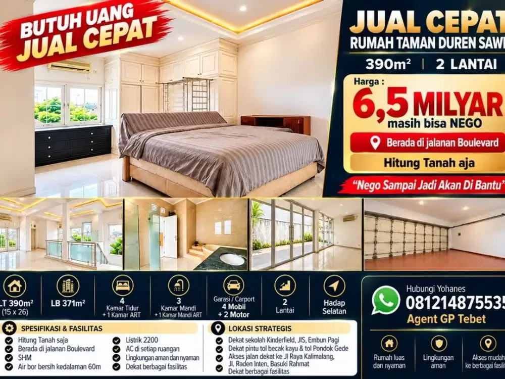 Jual Cepat Rumah Taman Duren Sawit 390mtr