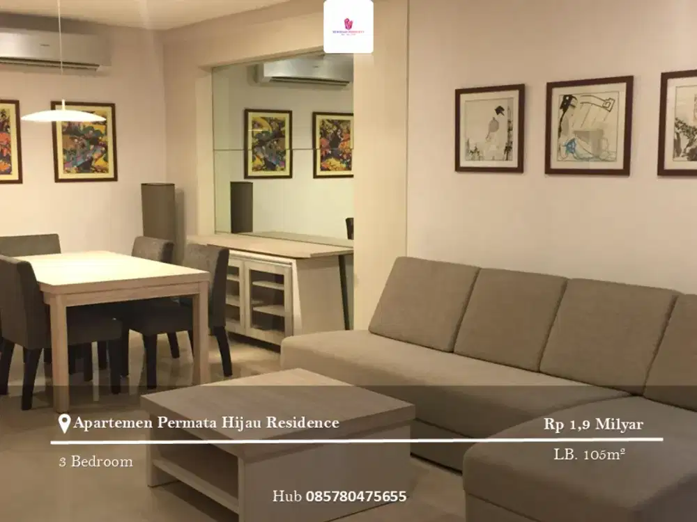 Dijual Apartement Permata Hijau Residence 3BR+1 Furnished SHM