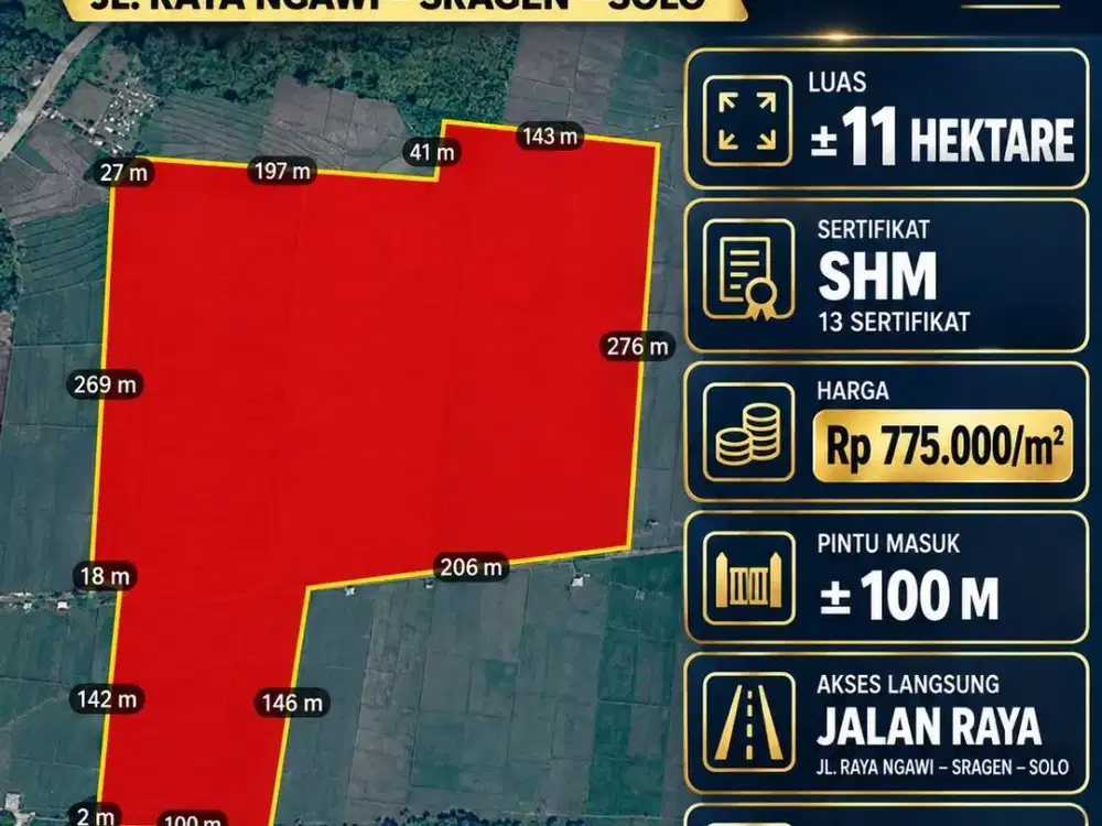 Dijual Tanah Industri, Strategis di Jl Raya Ngawi, Sragen, Solo