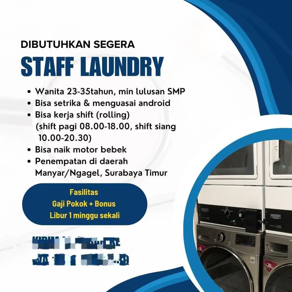 Dibutuhkan karyawan laundry area surabaya timur