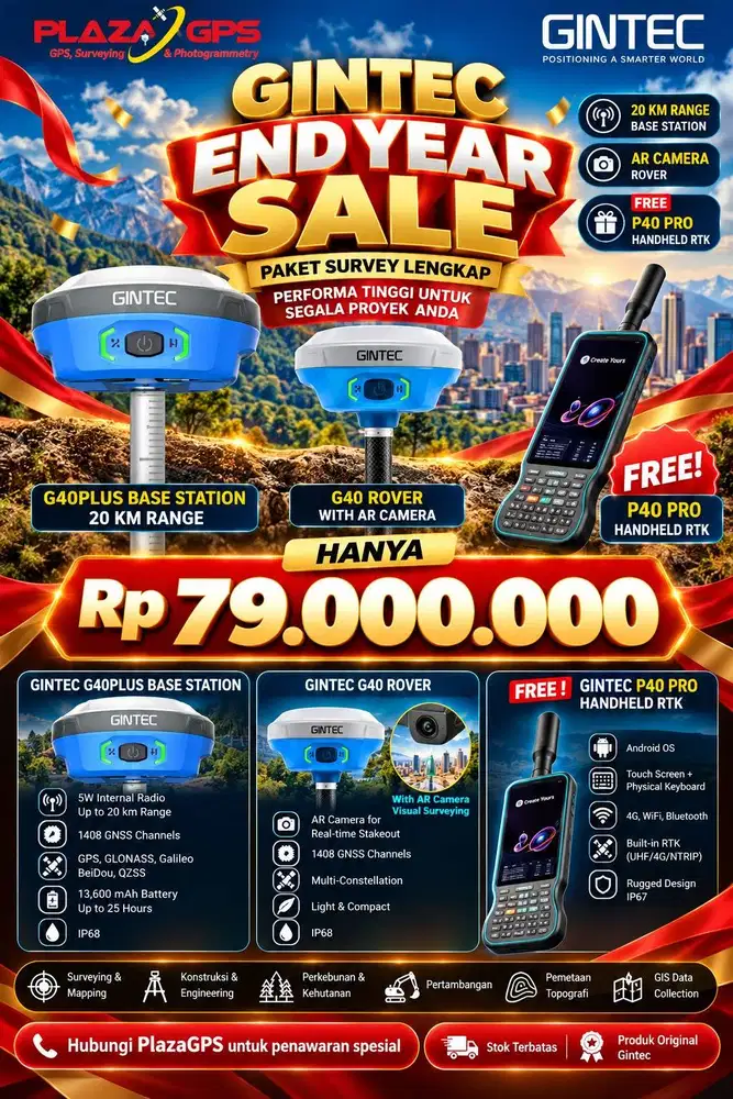 GPS GEODETIK GINTEC G40 PLUS BASE + G40 ROVER CONTROLLER P40 PRO