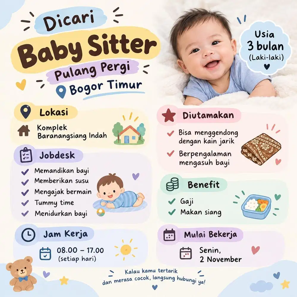 Dicari baby sitter pulang pergi Bogor Timur