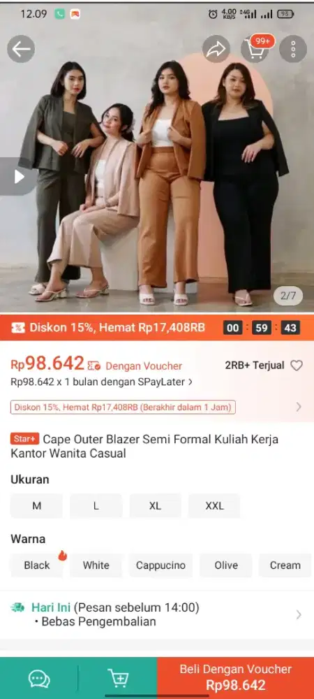 Blezer wanita warna crem