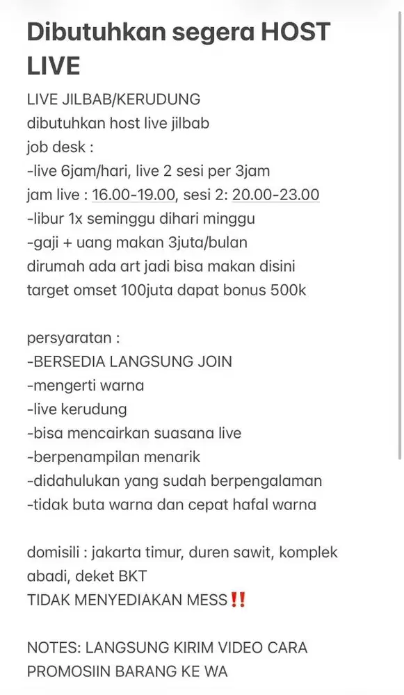 dibutuhkan segera host live kerudung
