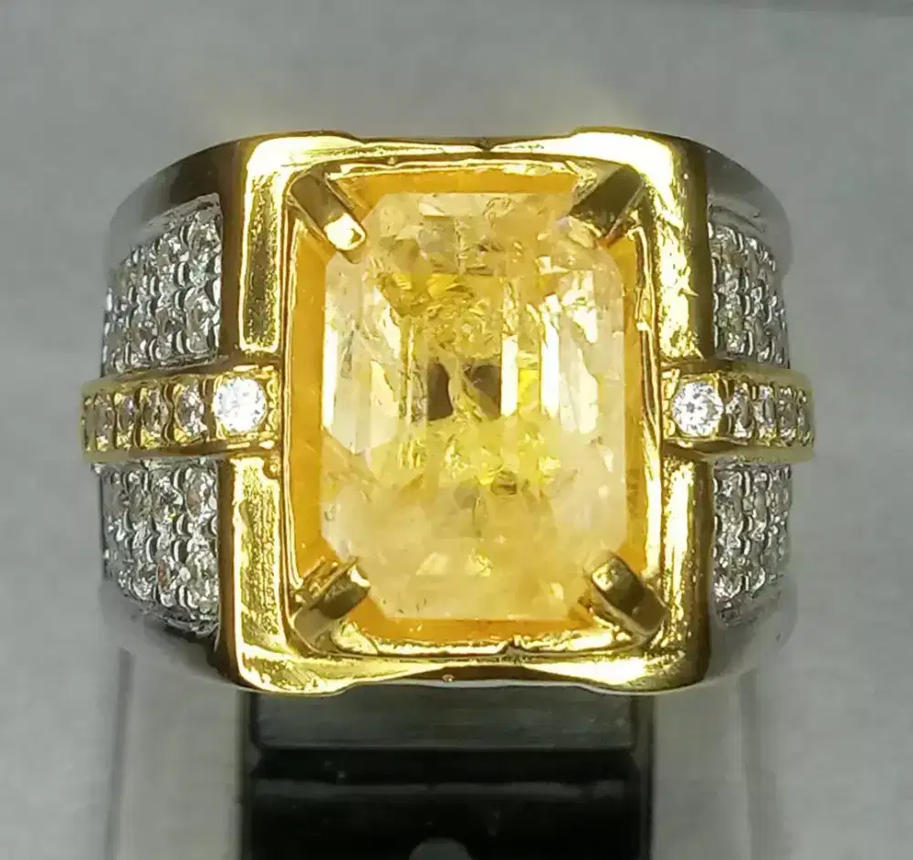 Cincin Permata Yellow Sapphire 6 Crt Ring Perak Rhodium