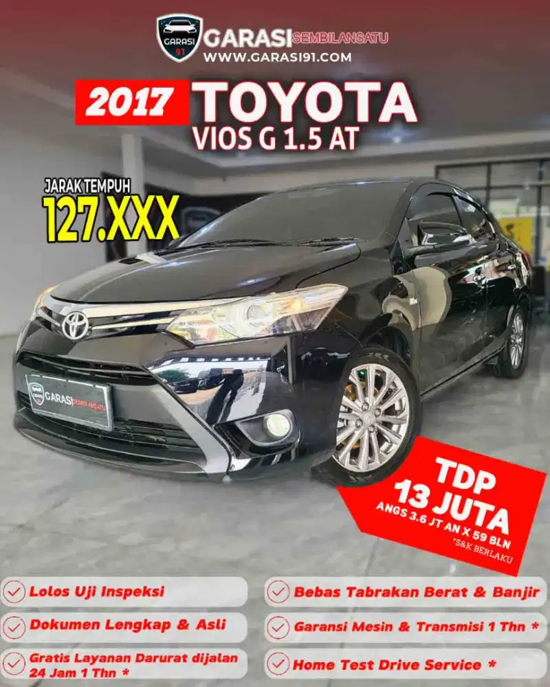 ‼️[ TDP 13 Jt ] ‼️Toyota Vios G 1.5 At 2017