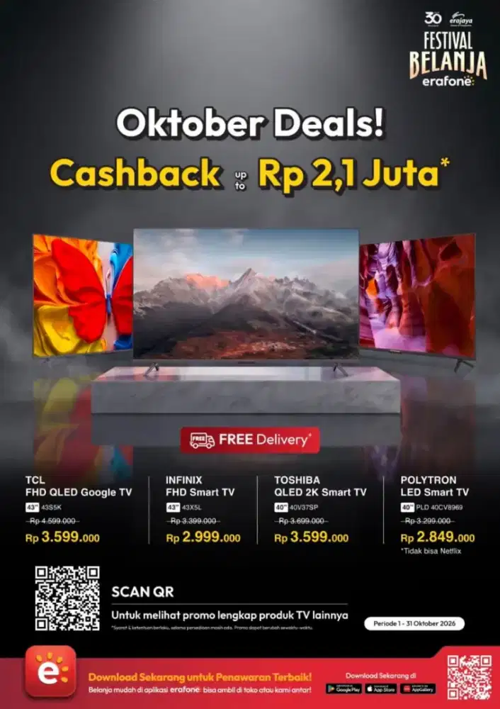 Promo Smart TV Oktober Deals Cashback Erafone TCL Infinix Toshiba