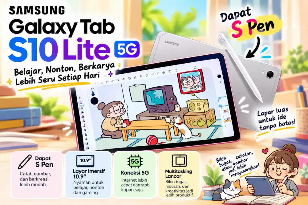 Samsung Galaxy Tab S10 Lite 5G + S Pen Original | Mulus & Bergaransi
