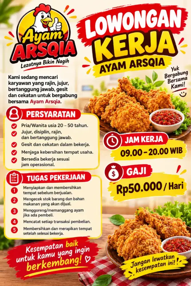 DIBUTUHKAN PEJERJA DIAYAM ARSQIA