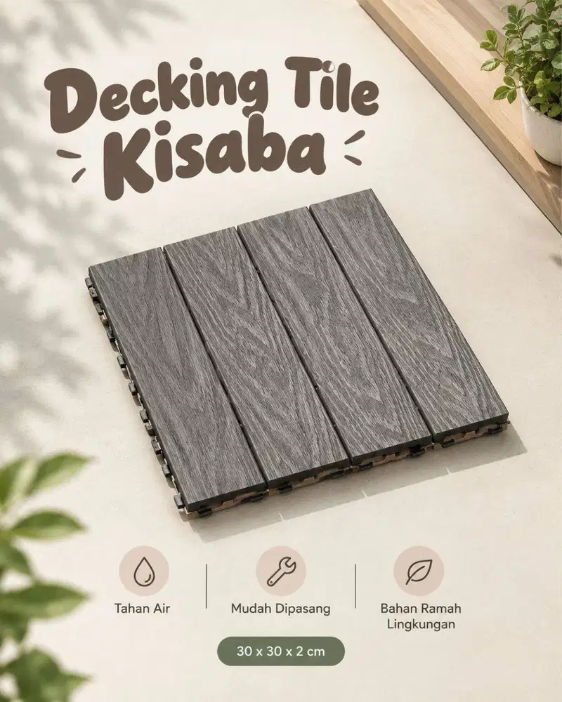 Decking Tile WPC 30x30 Interlocking Ubin Lantai Kayu Plastik Outdoor