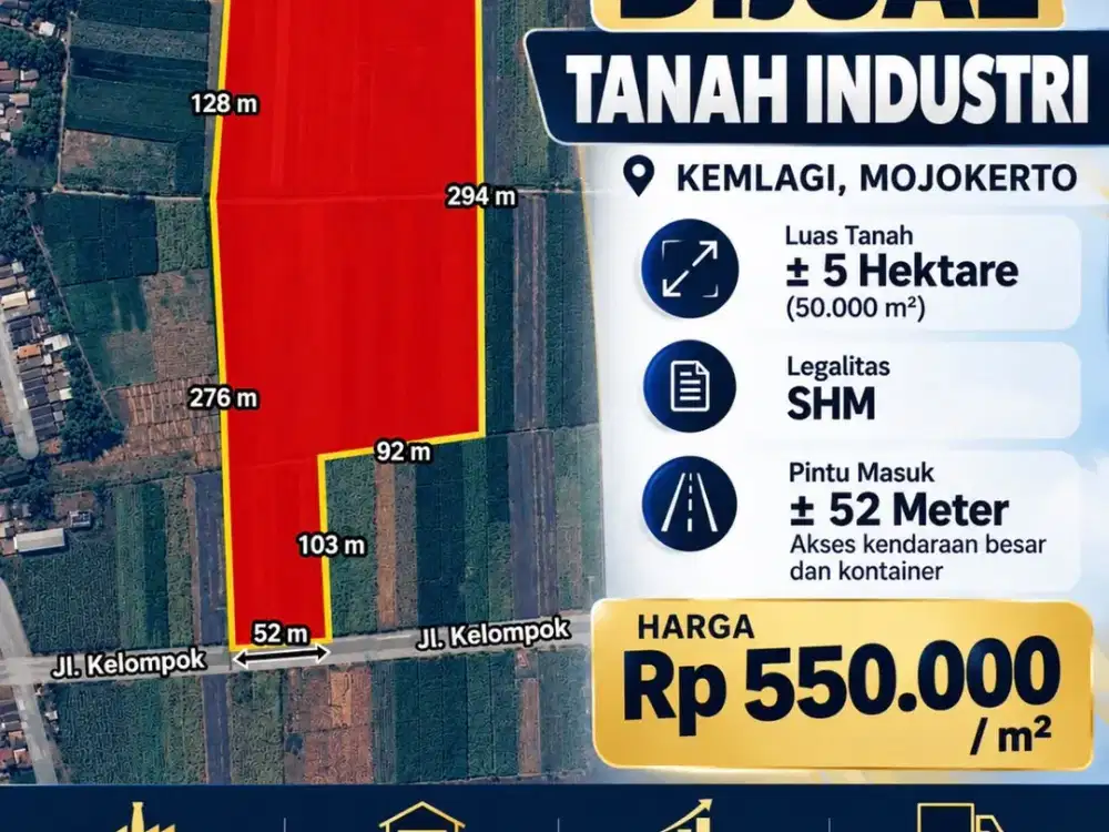 Dijual Tanah Industri, Strategis & bisa untuk Investasi di Mojokerto