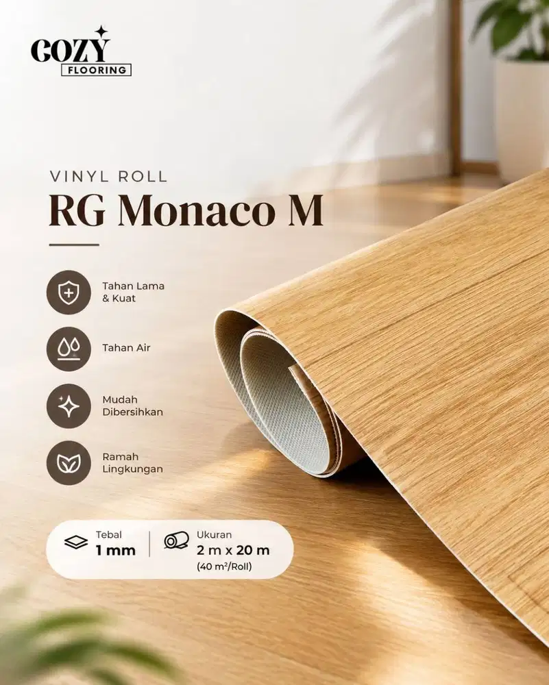 Karpet Vinyl Roll RG Monaco / Vinyl Roll Tebal 1mm motif wood / Karpet