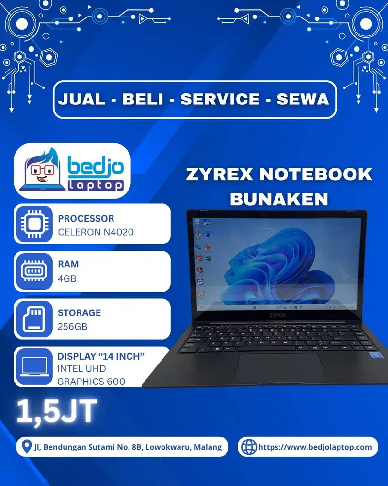 LAPTOP 1 Zyrex Bunaken,, laptop untuk belajar, laptop untuk kerja