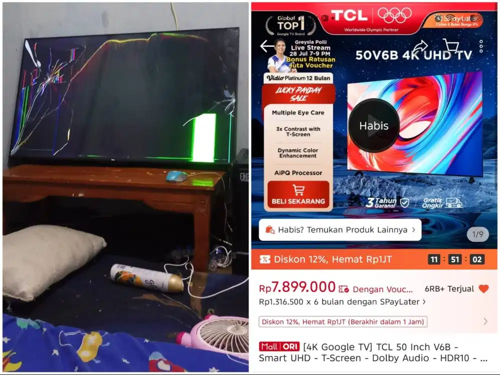 TV TCL 50 inch pemakain baru satu tahun