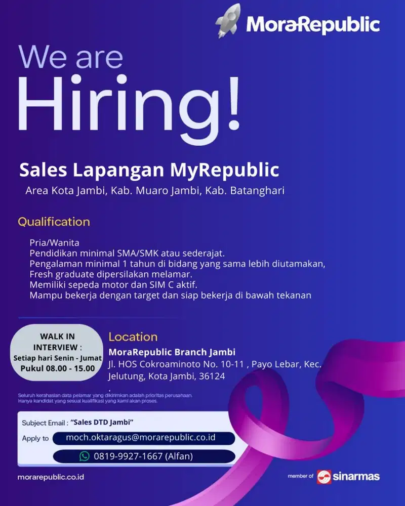 DIBUTUHKAN SALES LAPANGAN MORAREPUBLIC