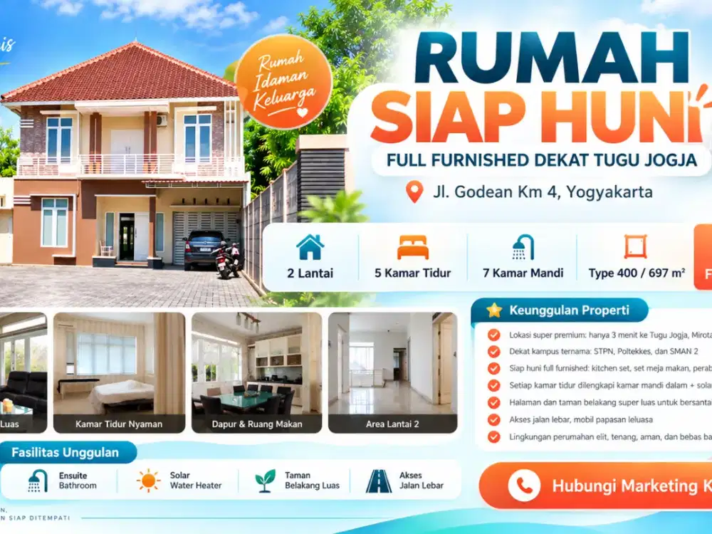 Rumah di Jogja Tipe Besar Siap Huni Full Furnished Tinggal Bawa Koper