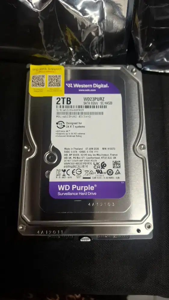 Hardisk 2TB WD Purple New Garansi On