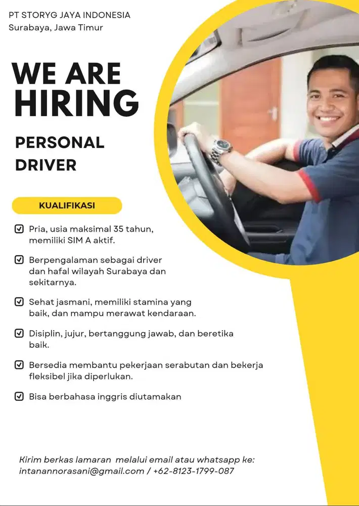 LOWONGAN KERJA PERSONAL DRIVER