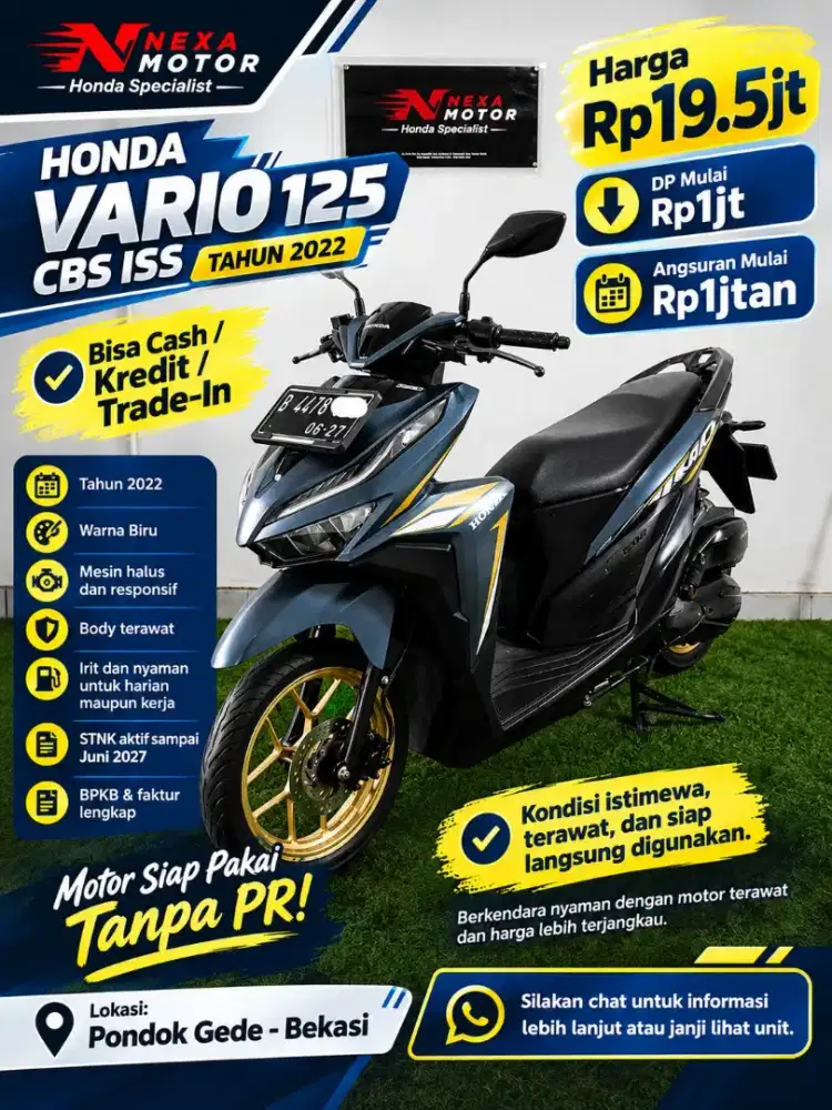 Rp19.5jt | Honda Vario CBS ISS 2022 | Siap Pakai!