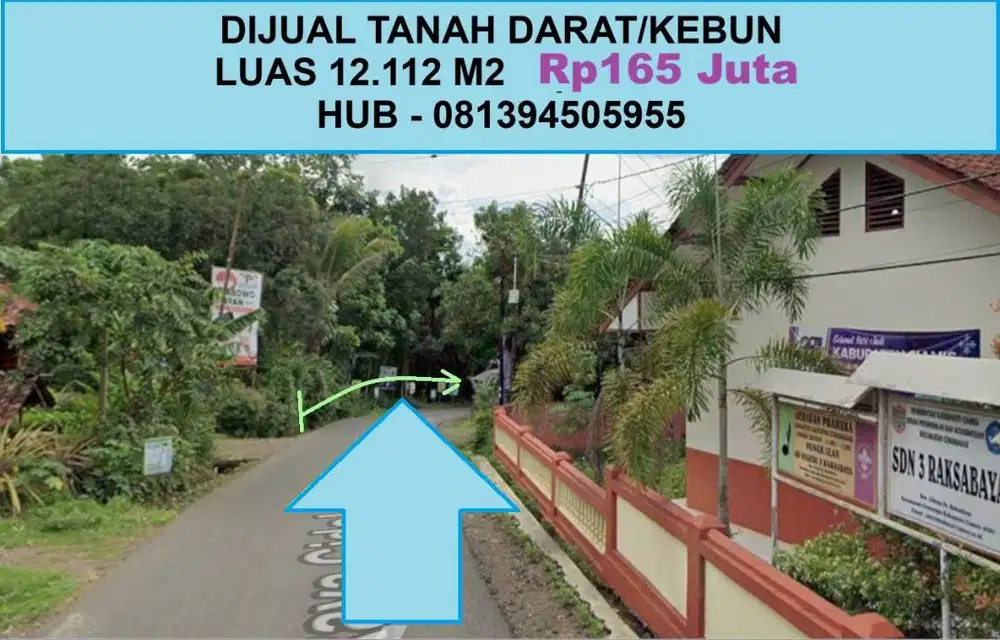 TANAH KEBUN PINGGIR JALAN DI CIMARAGAS - CIAMIS SHM 12.112 M2  Rp165jt