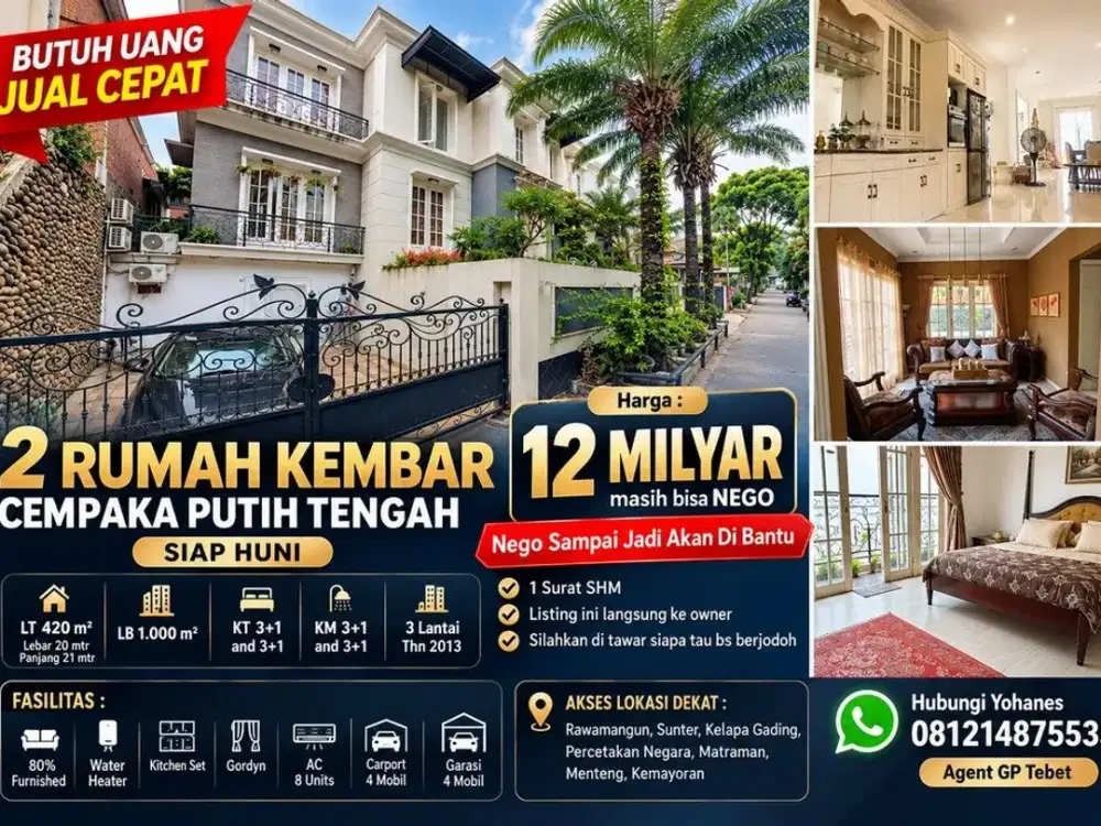 Jual Cepat 2 Rumah kembar Cempaka Putih Tengah siap huni
