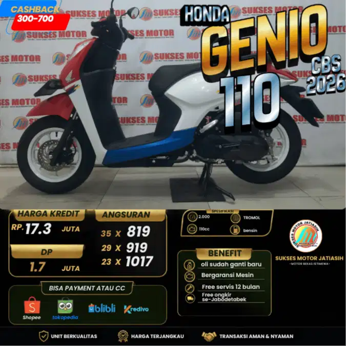 HONDA GENIO CBS 2026 KM MASIH 2 RIBU PLAT BEKASI KOTA SIAP GAS AJIB