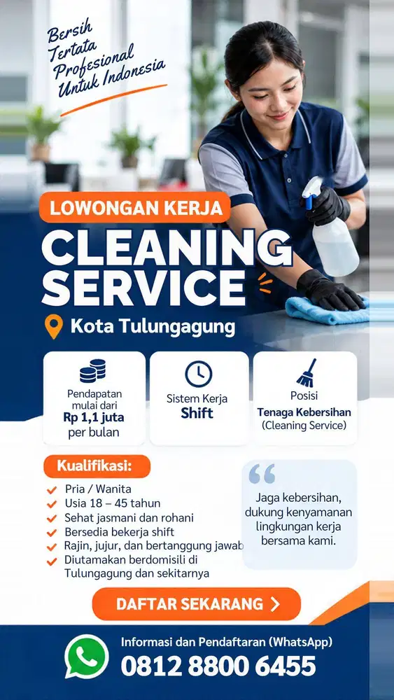 Lowongan Kerja Petugas Kebersihan Cleaning Service Area Tulungagung