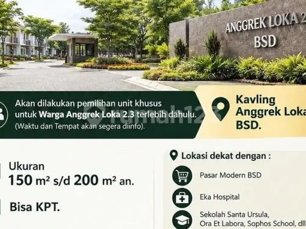 TERMURAH Kavling Siap Bangun Anggrek Loka BSD City bisa KPT BSD, Tangerang Selatan