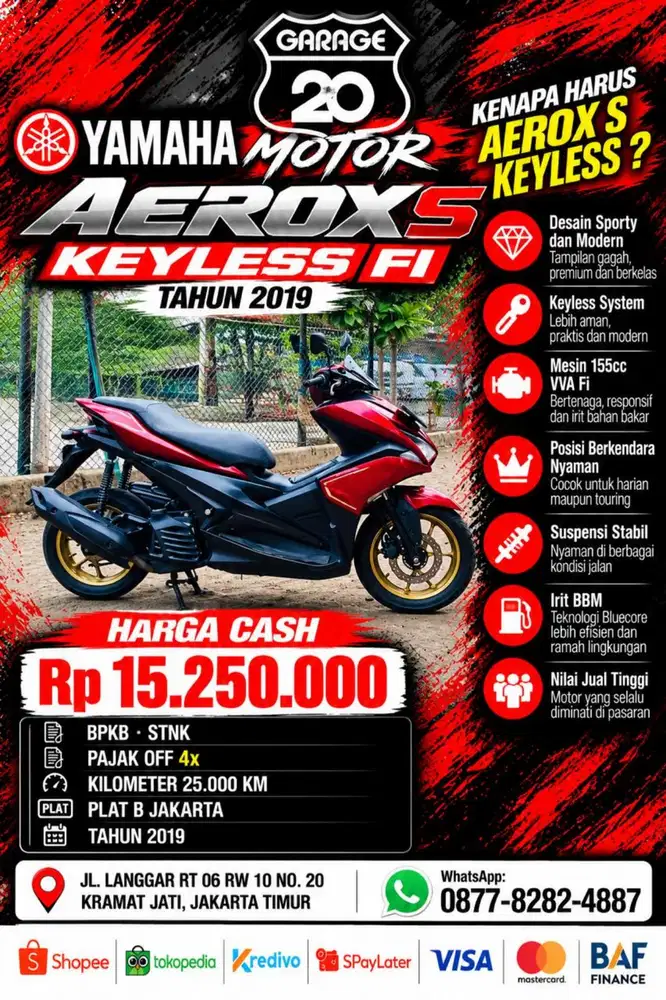 Yamaha Aerox S 155cc Keylles Fi Tahun 2019