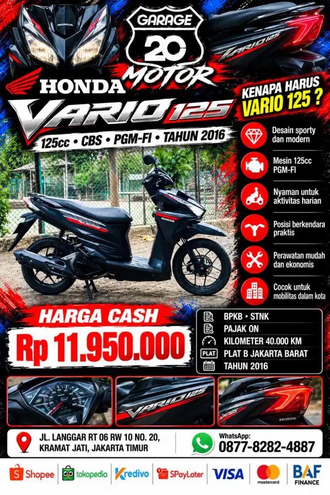 Honda Vario 125cc CBS Pgm Fi Tahun 2016