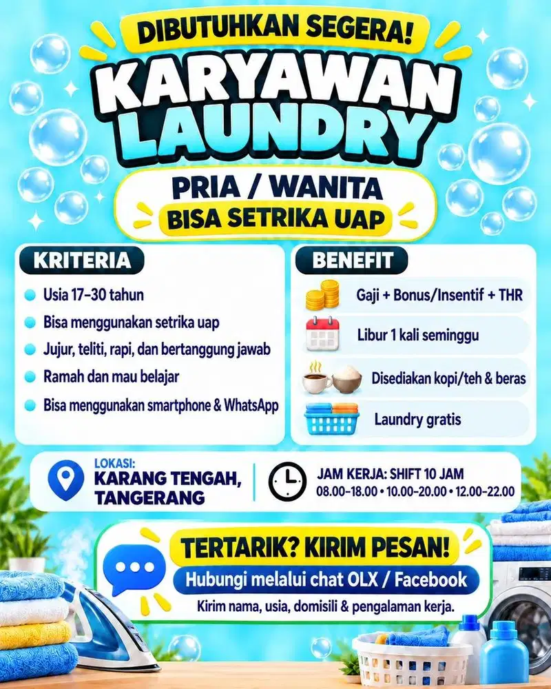 Loker Laundry Pria Wanita Karang Tengah Tangerang