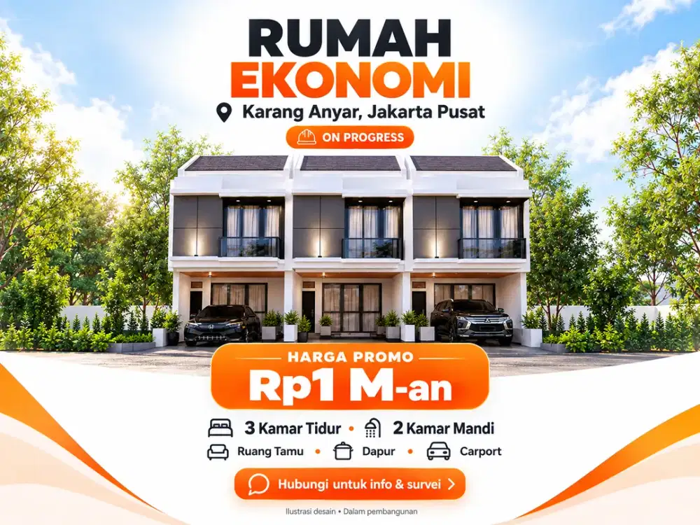 Rumah Ekonomi Karang Anyar Jakarta Pusat, Promo Rp1 M-an, 3 KT & Carport