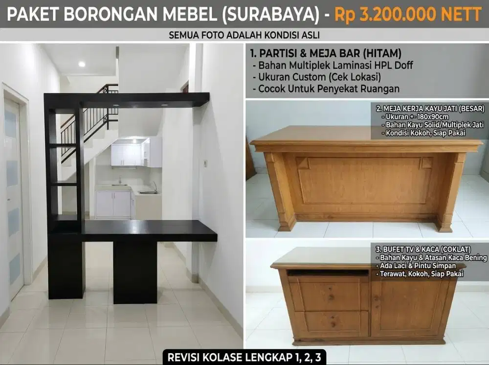 [HARGA NETT] Borongan 3 Perabotan Kayu & Partisi Minimalis Surabaya