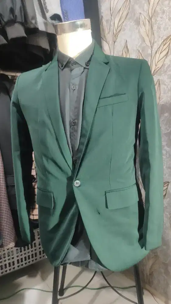 Jas blazer pria hijau botol slimfit