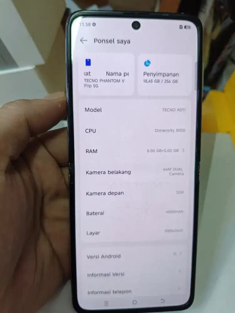 Second Tecno Phantom V Flip 5G 8/256gb mulus istimewa fulset no minus