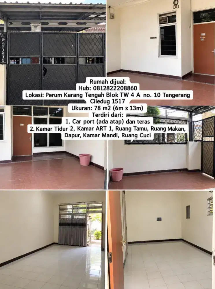 Rumah Dijual Karang Tengah Permai TW4A-10: 78m2, CarPort, 2KT, 1KT ART
