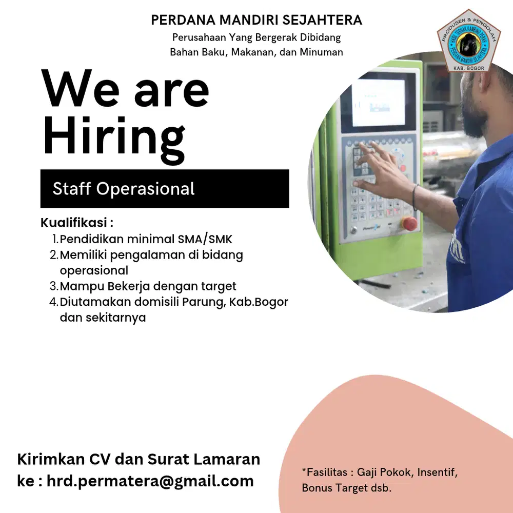 DIBUTUHKAN SEGERA, STAFF PRODUKSI MESIN SUSU BUBUK