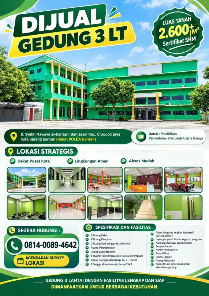 DIJUAL TANAH+GEDUNG 3 LANTAI – LOKASI STRATEGIS DI KOTA SERANG!