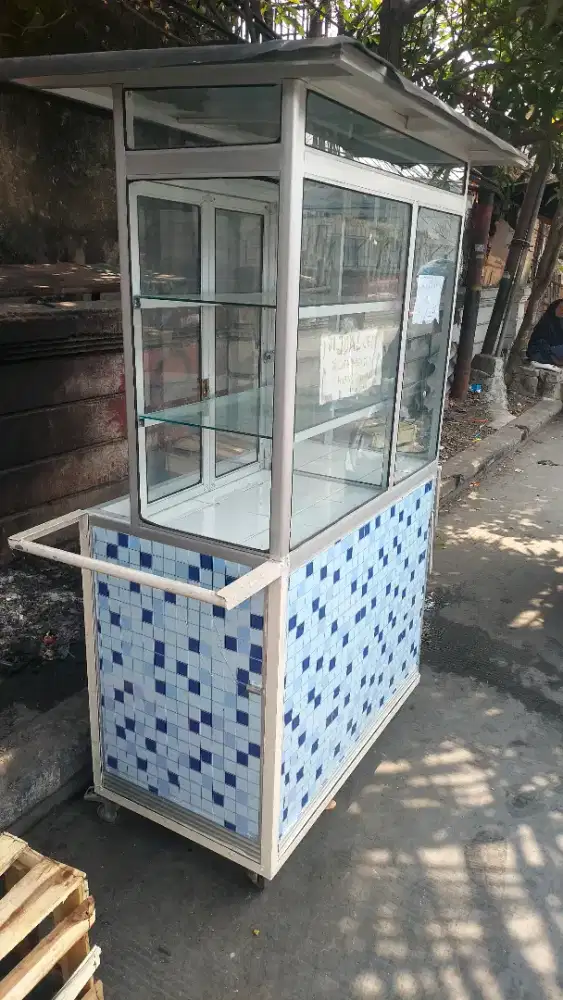 Gerobak Dagang Alumunium Stenlis Kaca.