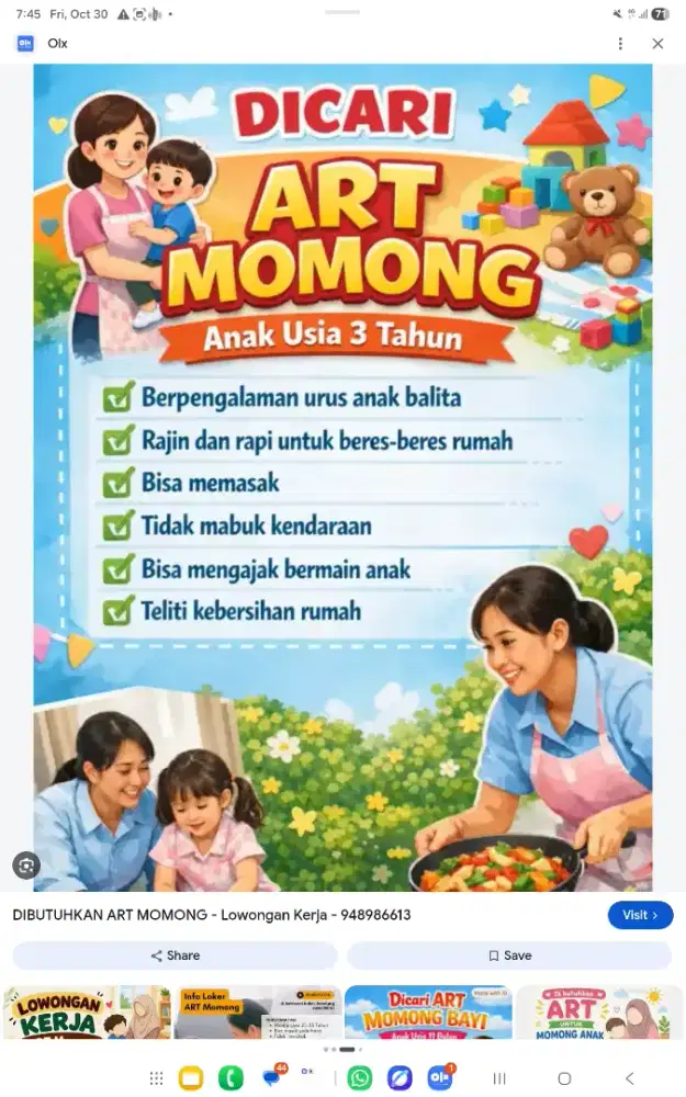 Dicari momong bayi dan art