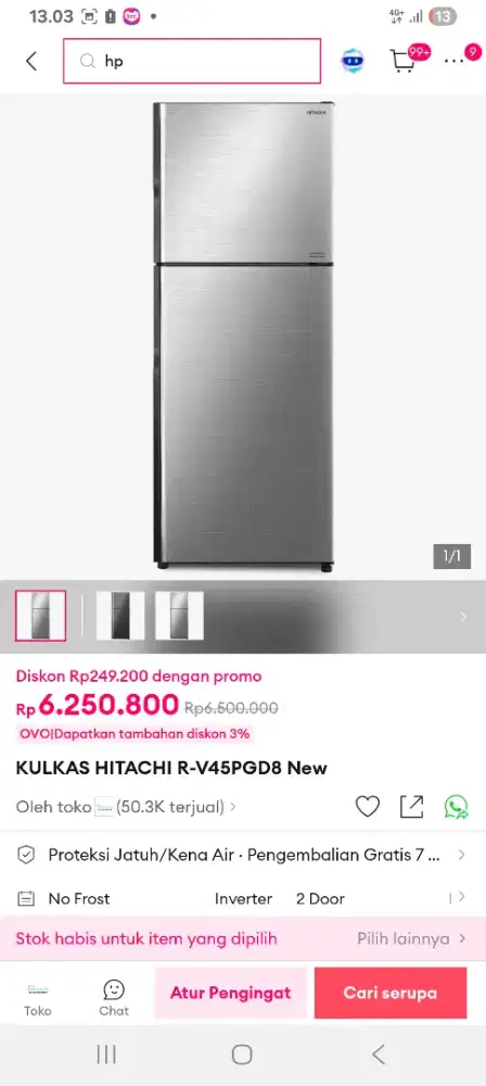 Kulkas 2 pintu jumbo hitachi