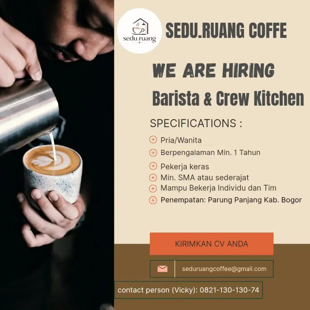 Lowongan pekerjaan untuk barista pria/wanita
