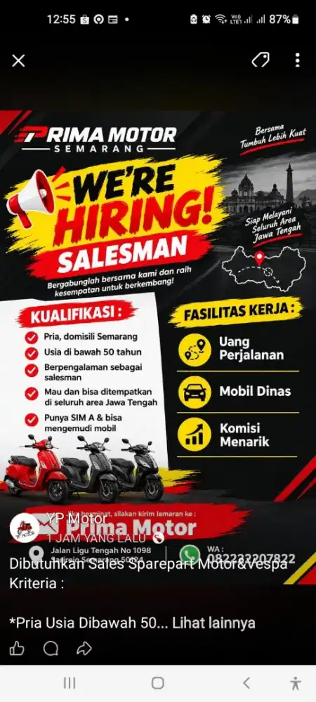 Dibutuhkan Salesman Sparepart Motor