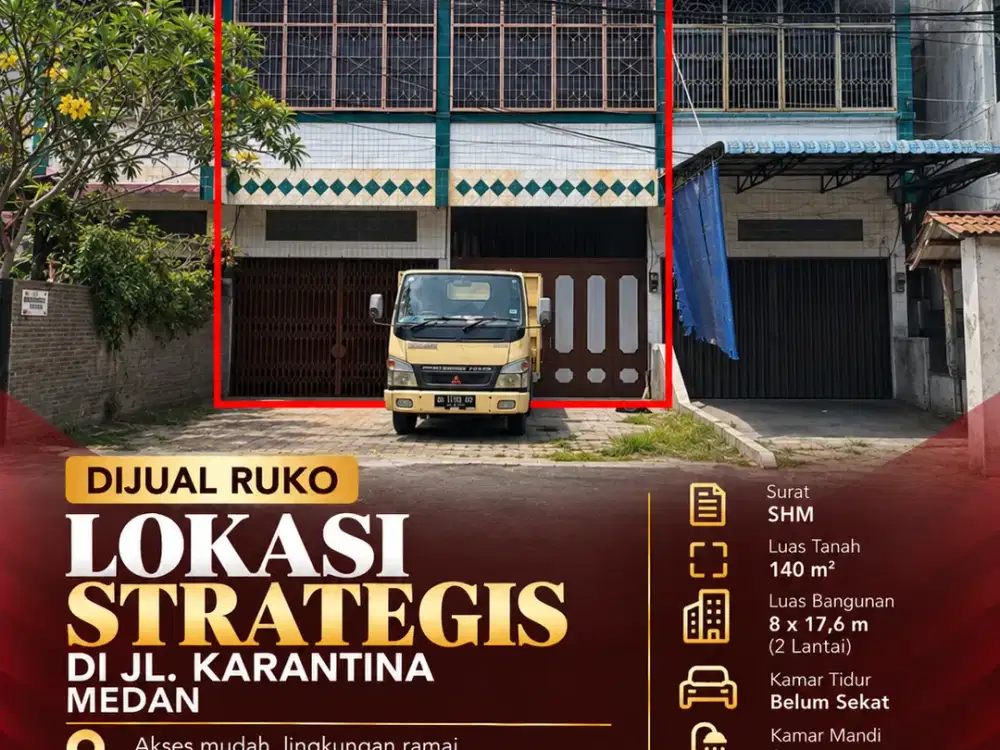 Dijual Ruko Komersial Gandeng 2 Lantai di Jl. Karantina Medan