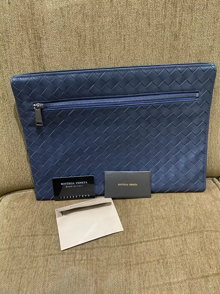 Briefcase clutch botega veneta blue leather good quality mulus