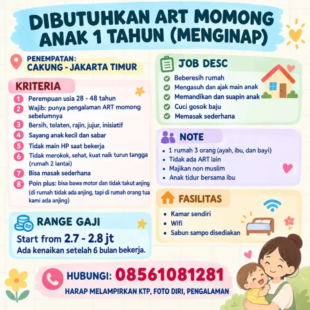 Lowongan ART momong di Cakung JKT Timur