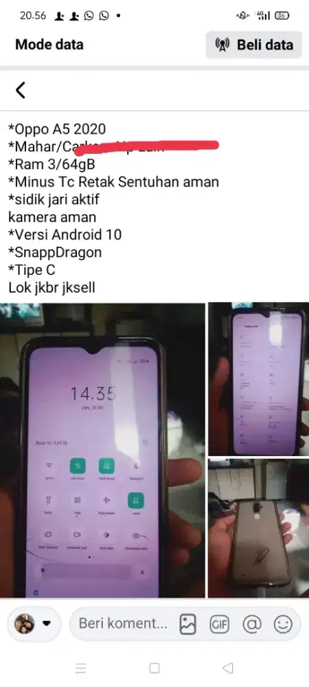 Oppo A5 2020 ram 3/64