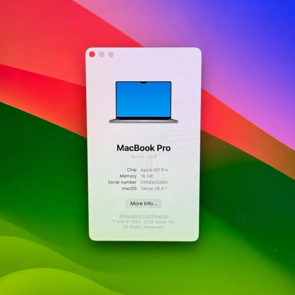 Macbook M1 Pro 16 Inch Ram 16 Ssd 512  lengkap full set Space Grey