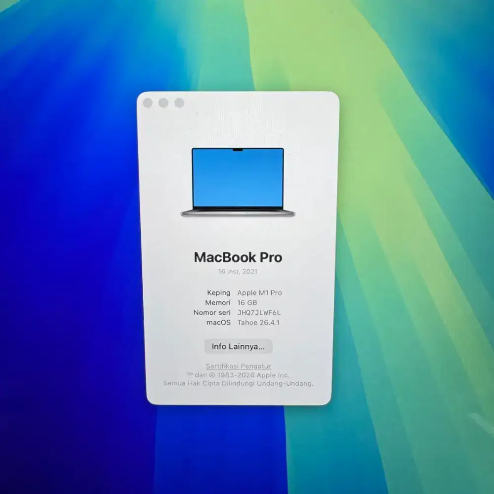 Macbook M1 Pro 16 Inch Ram 16 Ssd 1 Tb lengkap full set Space grey